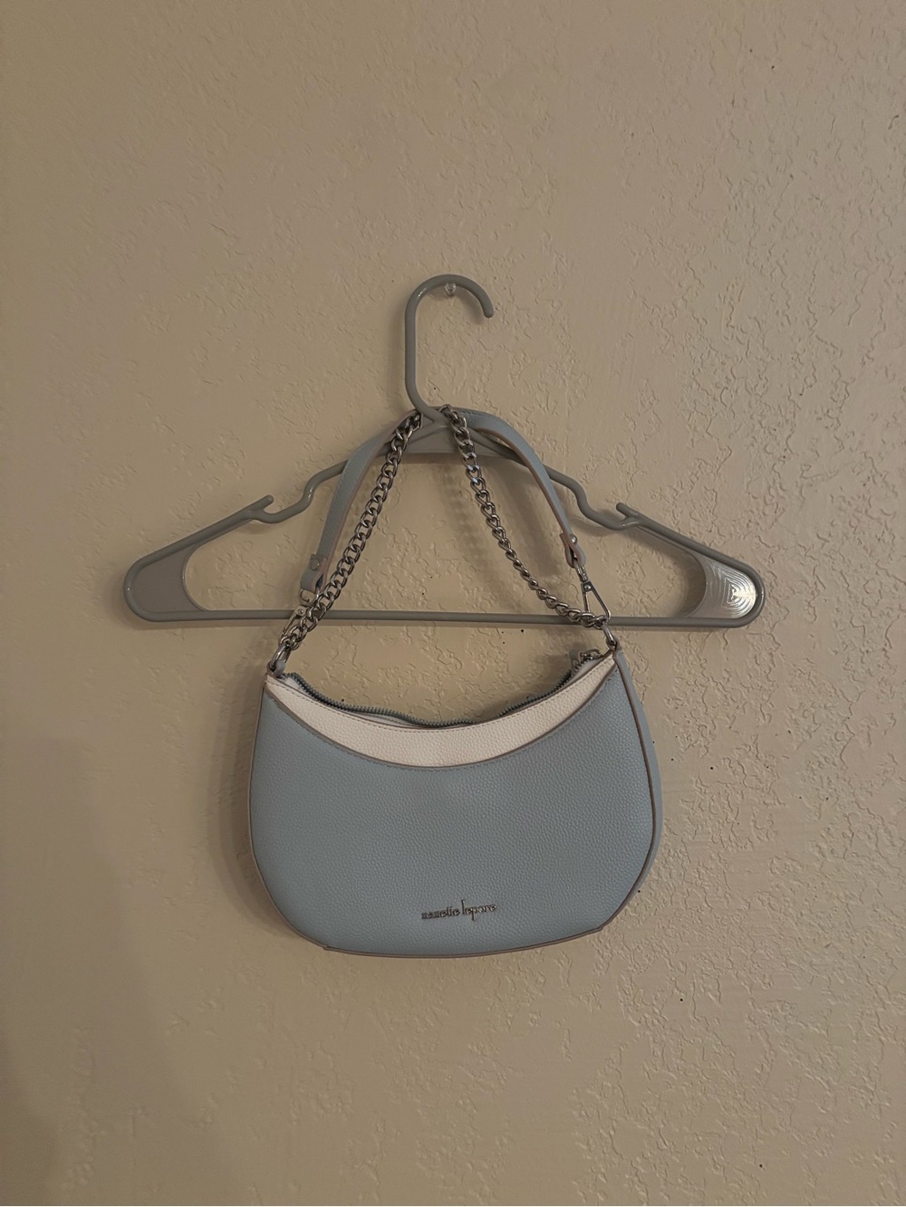 Sophie Hulme Powder Blue and White Leather Chain-Handle Shoulder Bag